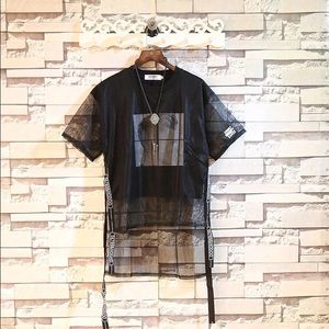 Men’s Hip Hop Harajuku Mesh Straps Tee Medium